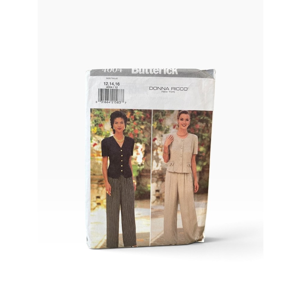Butterick 4004 Misses' Top Pants 12 14 16 Donna Ricco Easy Sewing Pattern Uncut